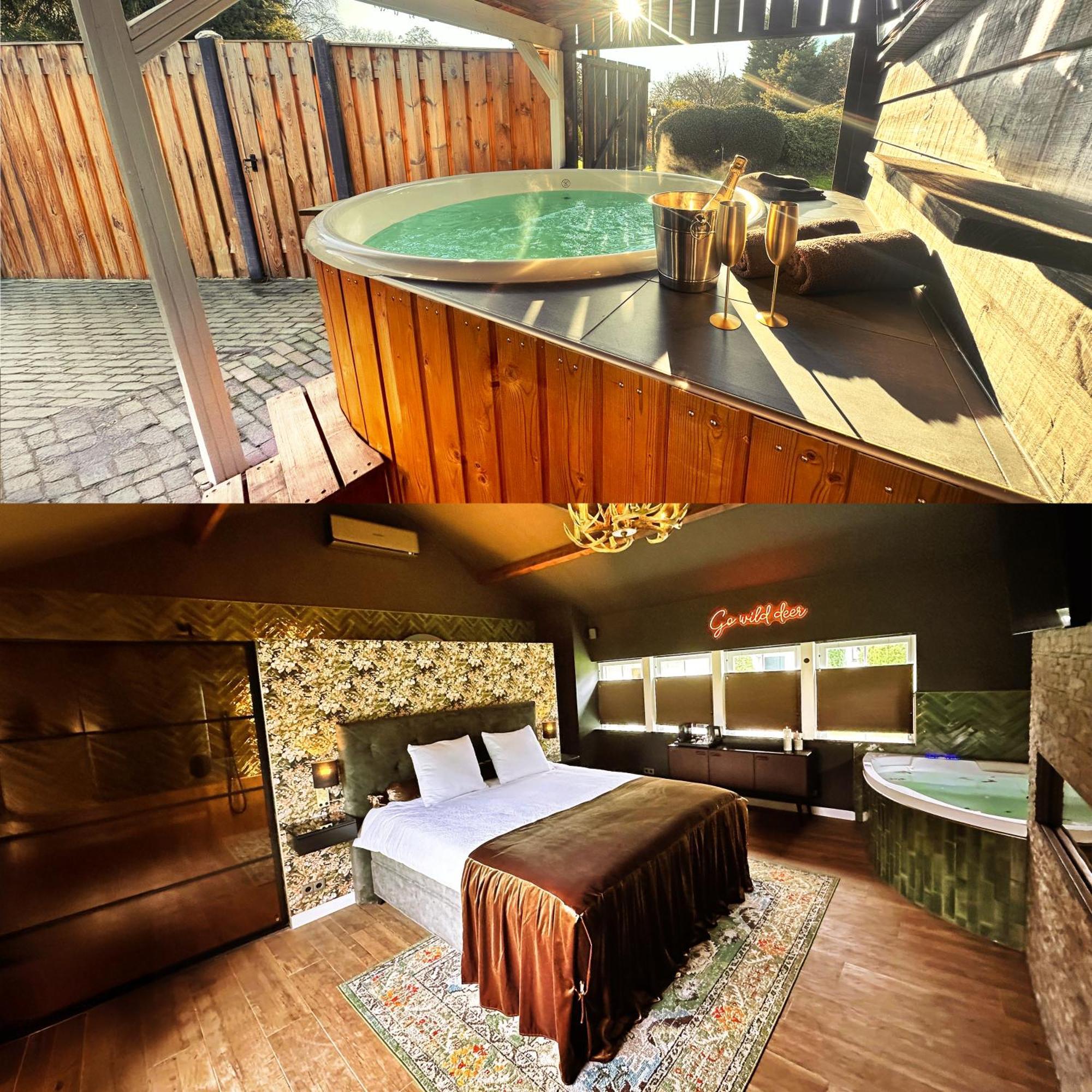 Wellness Tuin - Ultieme Partner Beleving - St Hubertus Suite Met Jacuzzi ,Openhaard, Prive Hottub En Prive Sauna In Jachthut Stijl Horst Luaran gambar